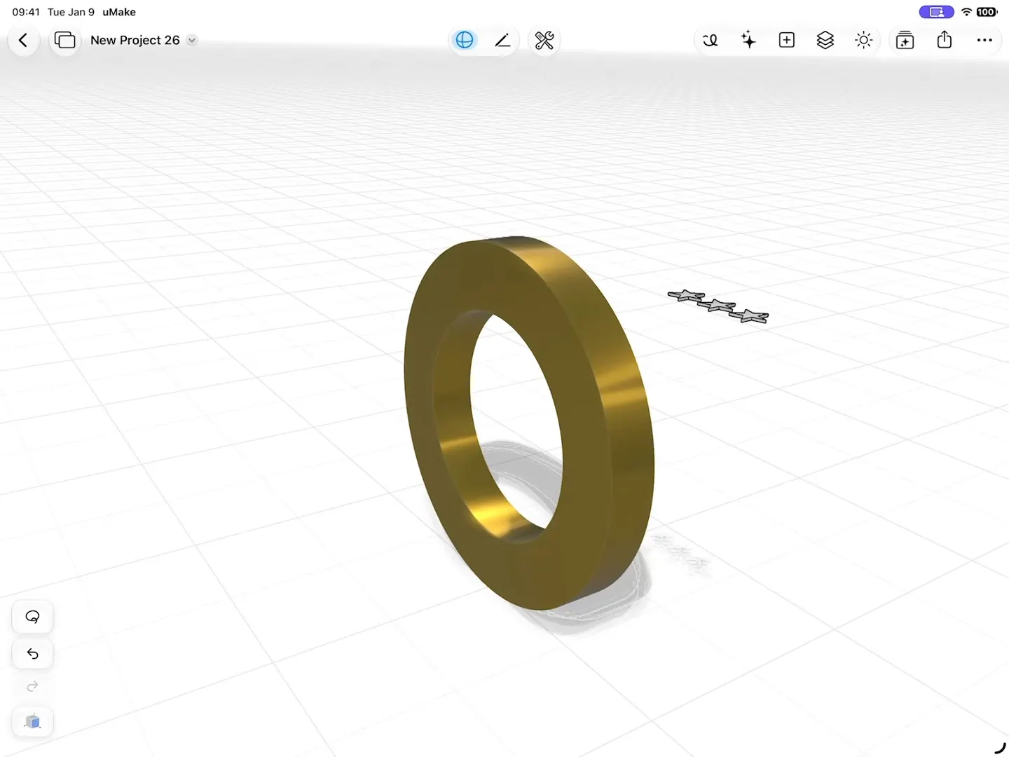 Three stars wrapped onto a curved ring with Project Shape, then engraved into it with Combine › Subtract