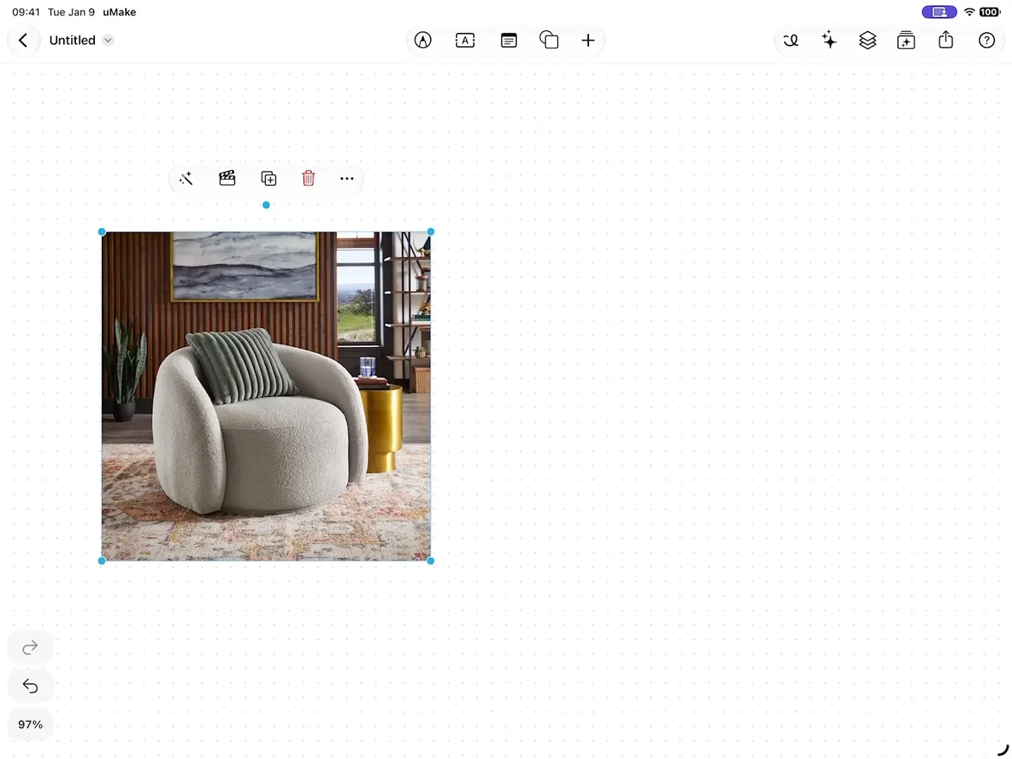 Split into Layers finds the objects in a photo of an armchair, makes the armchair whole, and moves it out as its own layer