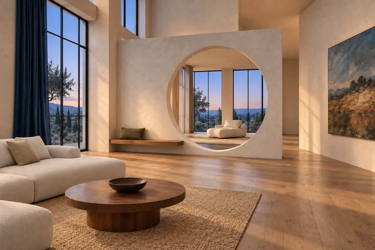 Blue hour treatment of the light-screen living room
